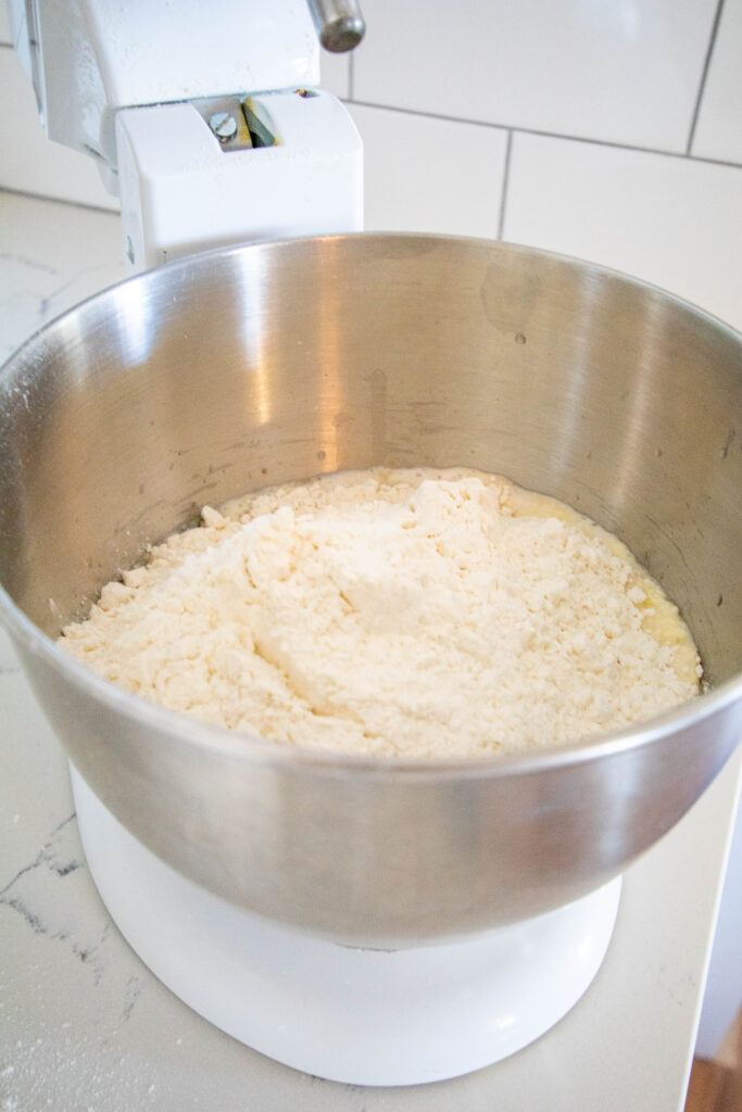 mixing bowl with homemade bread ingredients