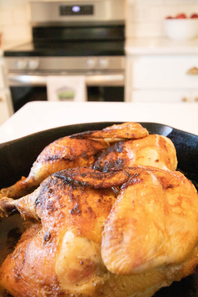roasted chicken in cast iron skillet