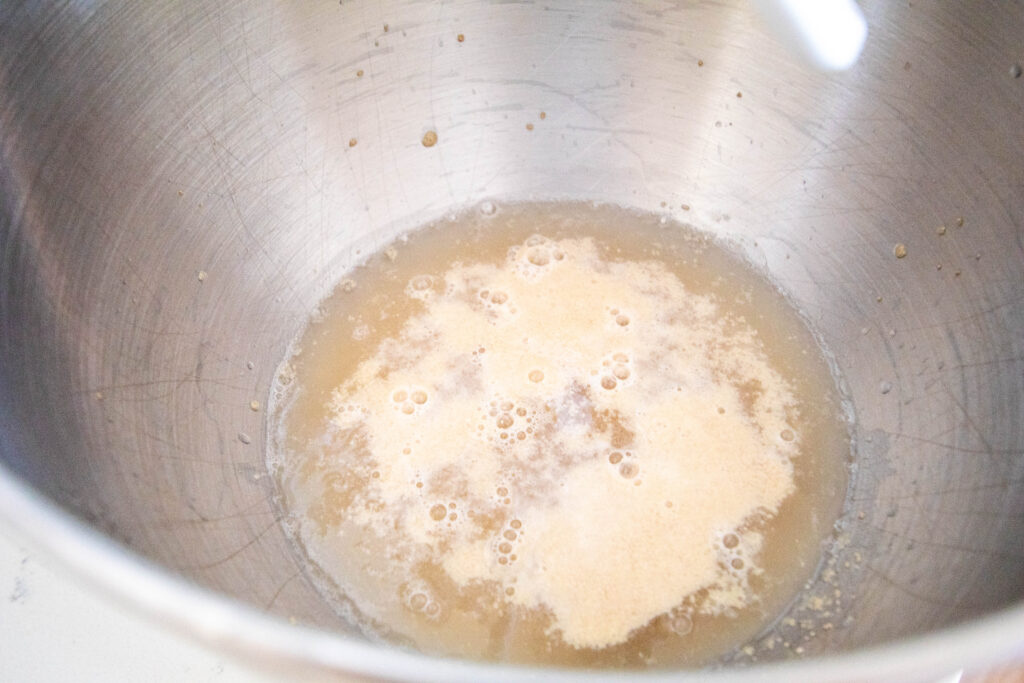 mixing bowl with foaming yeast mixture
