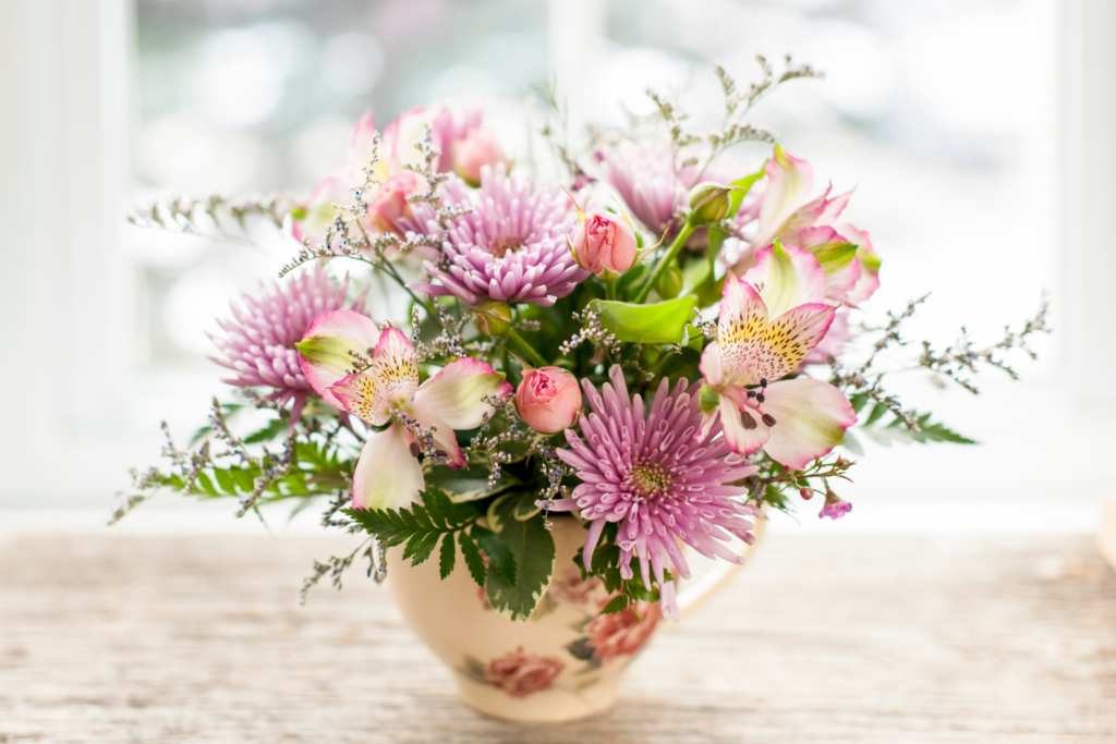 spring floral arrangement on table