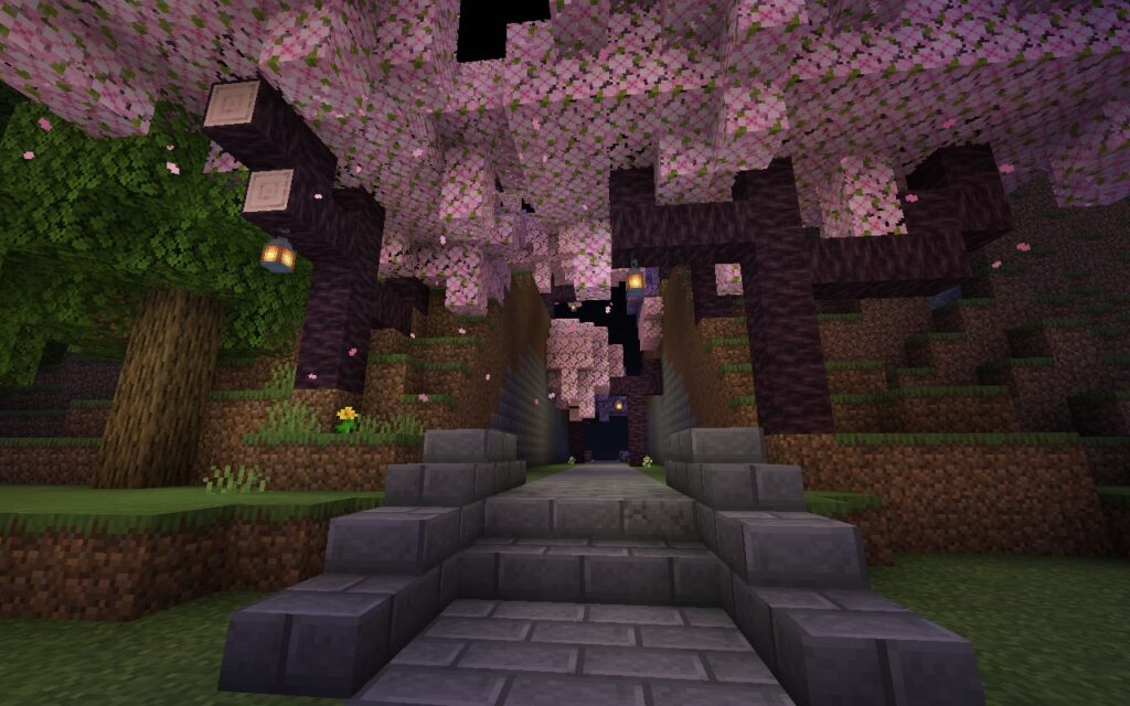 minecraft screenshot cherry trees in pass